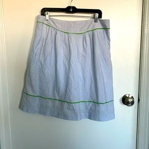 Cute Lilly Pulitzer seersucker pinstripe blue and white skirt with green trim